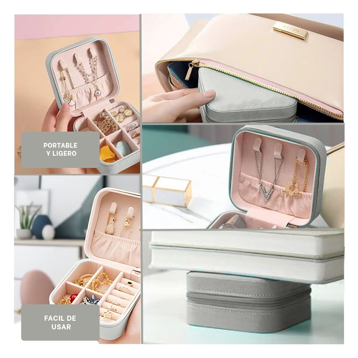 PRESENTACION JOYERO MINI PORTATIL PARA MUJER EN GRIS AGUA Y+POST IT - 5