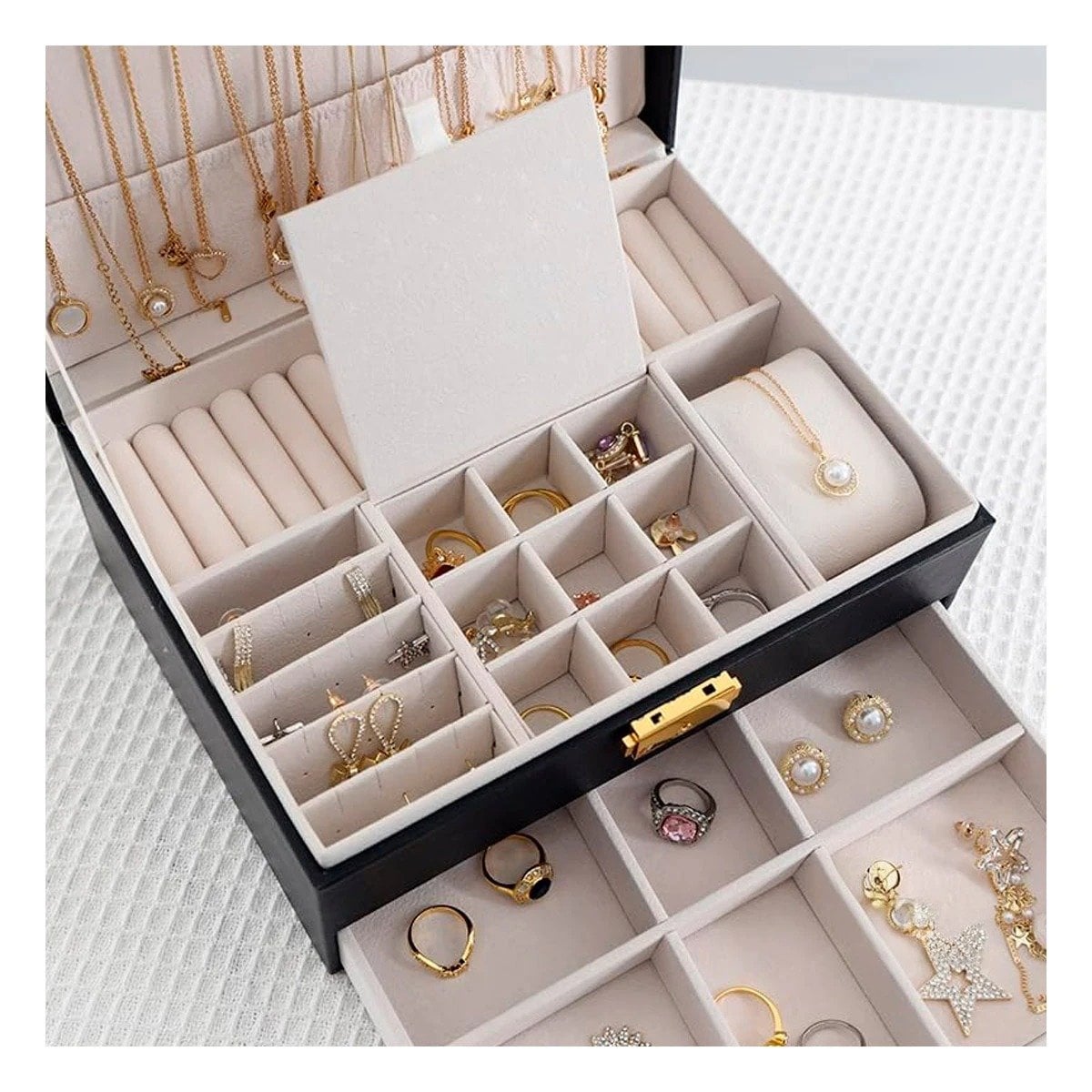 PACK6 COMPLEMENTO 23X17X10,5 CM NEGRO 2 NIVELES CON CAJON Y LLAVE PARA JOYAS Y+PAPEL REGALO - 2