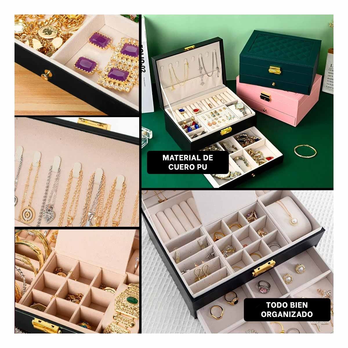 PACK6 COMPLEMENTO 23X17X10,5 CM NEGRO 2 NIVELES CON CAJON Y LLAVE PARA JOYAS Y+PAPEL REGALO - 3