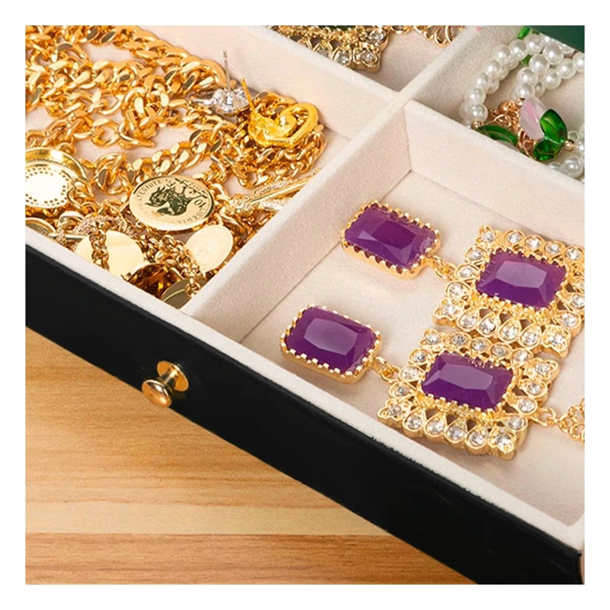PACK6 COMPLEMENTO 23X17X10,5 CM NEGRO 2 NIVELES CON CAJON Y LLAVE PARA JOYAS Y+PAPEL REGALO - 5