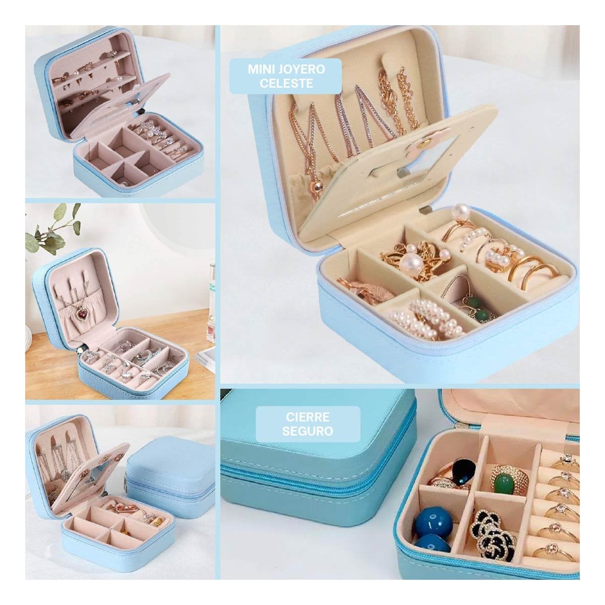 PRESENTACION JOYERO MINI PORTATIL PARA MUJER EN CELESTE CLARO Y+POST IT - 1