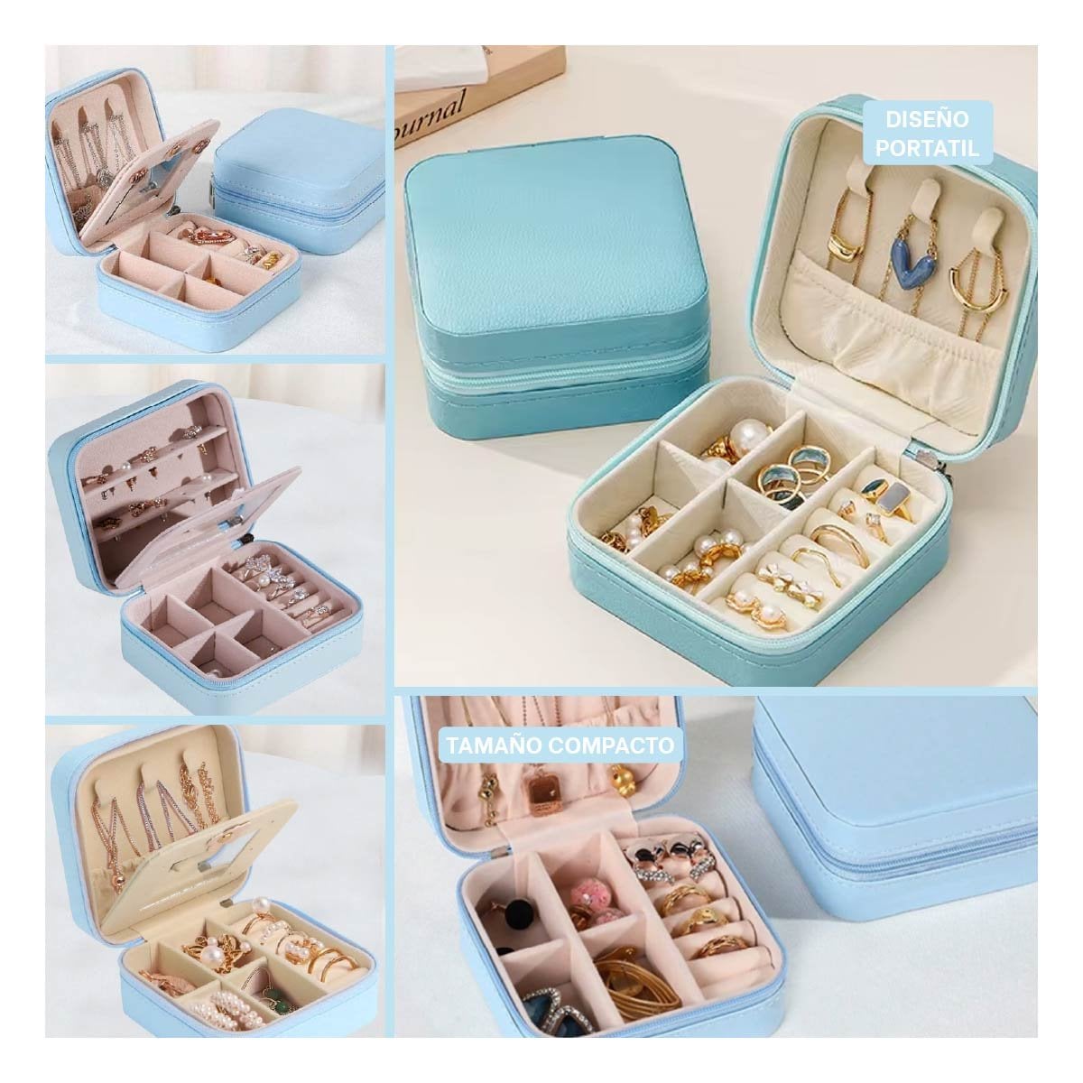 PRESENTACION JOYERO MINI PORTATIL PARA MUJER EN CELESTE CLARO Y+POST IT - 5
