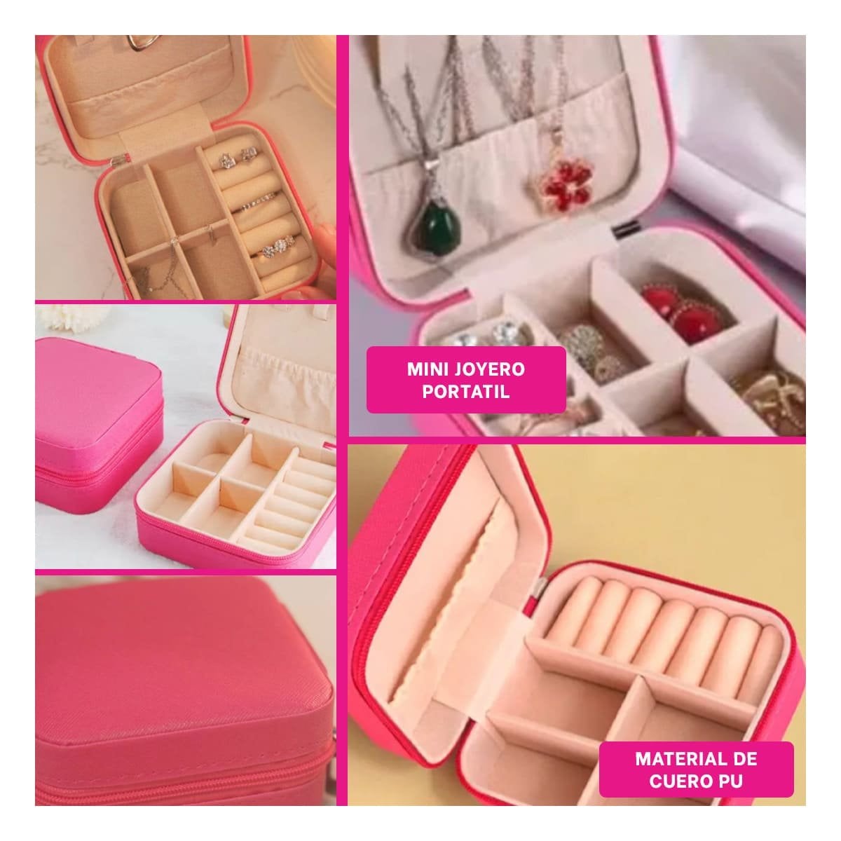 PRESENTACION JOYERO MINI PORTATIL PARA MUJER EN FUCSIA Y+POST IT - 1