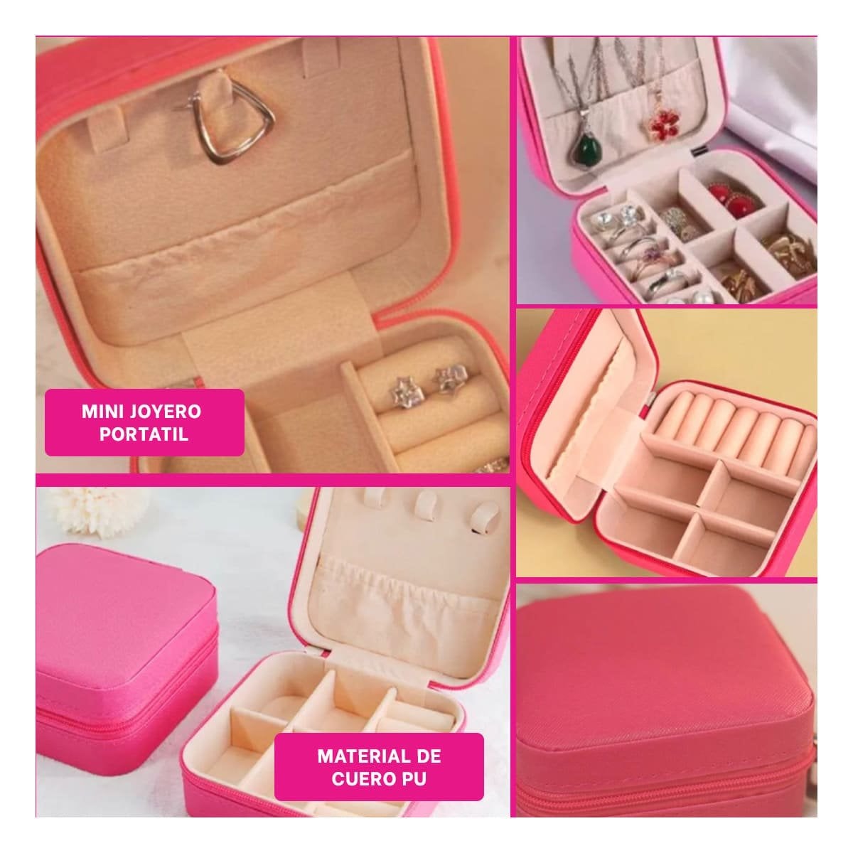 PRESENTACION JOYERO MINI PORTATIL PARA MUJER EN FUCSIA Y+POST IT - 5