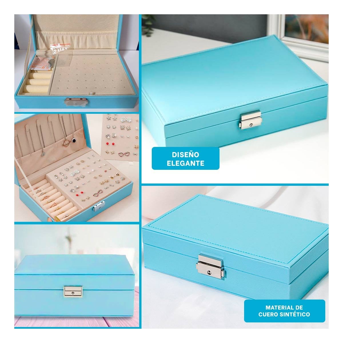 SET JOYERO RECTANGULAR 20,5X12,5X5,5 CM CELESTE Y+POST IT - 1