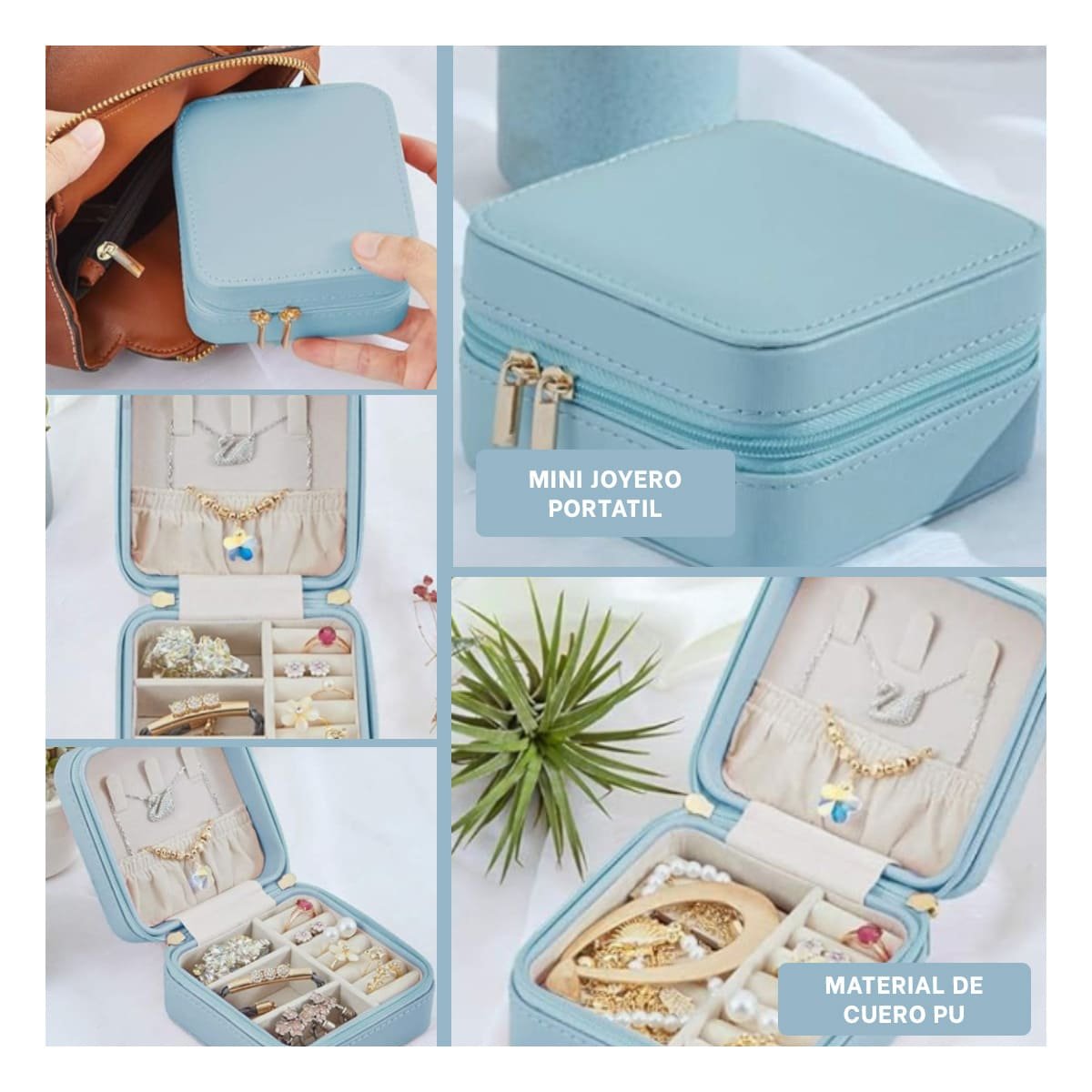 PRESENTACION JOYERO MINI PORTATIL PARA MUJER EN AZUL PASTEL Y+POST IT - 1