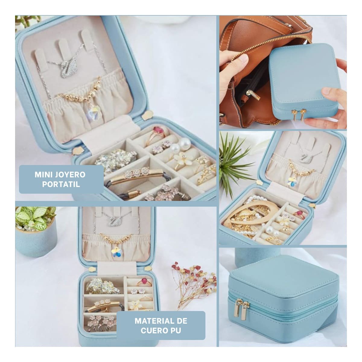 PRESENTACION JOYERO MINI PORTATIL PARA MUJER EN AZUL PASTEL Y+POST IT - 5