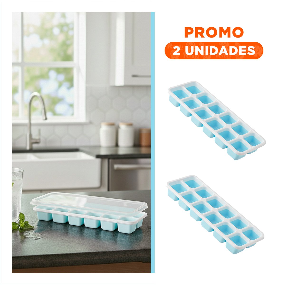 PACK2 KIT DE MOLDES PARA CUBOS DE HIELO EN CASA CELESTE - 1