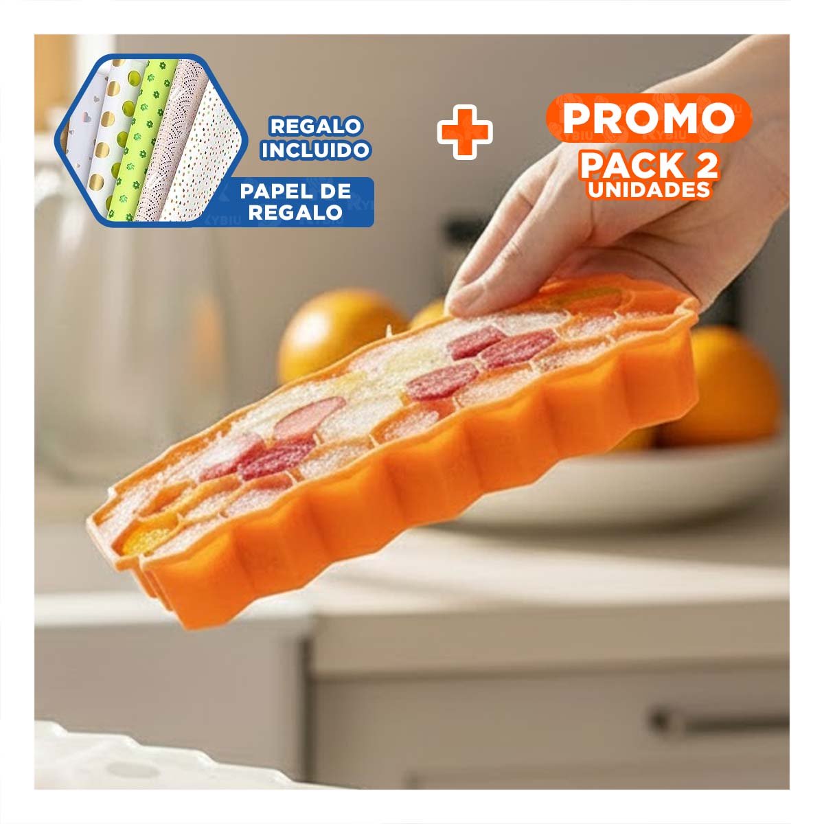 PACK2 MOLDE DE SILICONA NARANJA 20,5X12CM DE TACTO SUAVE PARA SUS MANOS Y+PAPEL REGALO - 1
