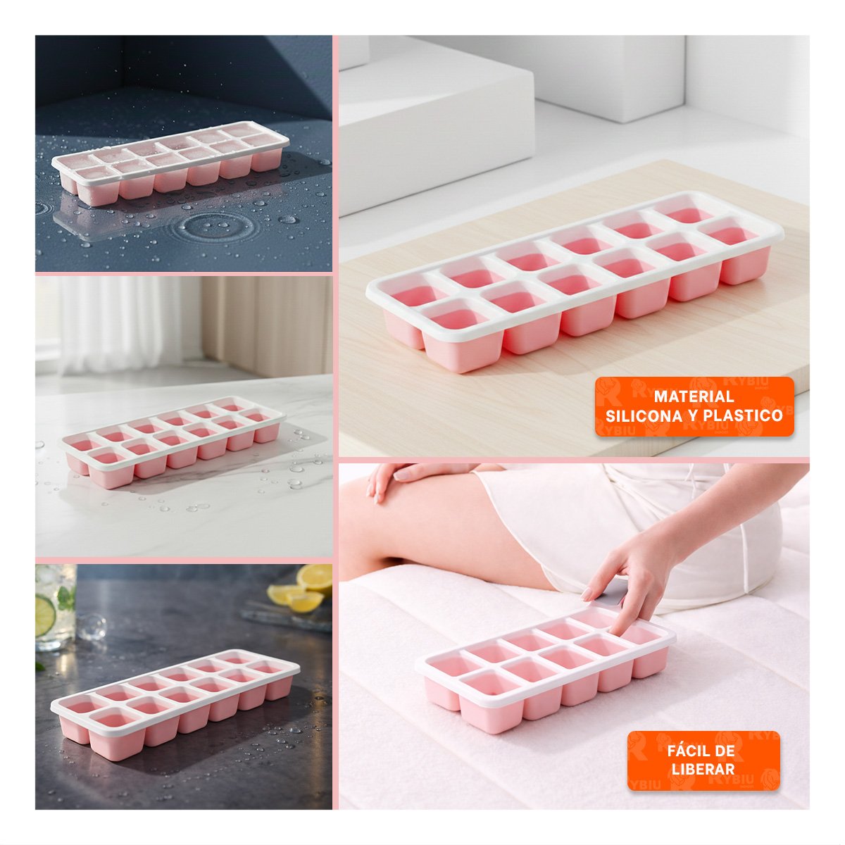 HIELERA DE CUBOS CON BRILLO UNICO ROSADO 7X2 PARA RESALTAR SU COCINA Y+LIGAS REGALO - 5