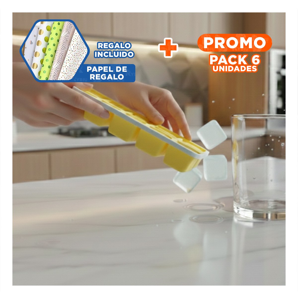 PACK6 FORMA PRACTICA PARA COCINA FIESTA Y CONGELADOR AMARILLO Y+PAPEL REGALO - 1