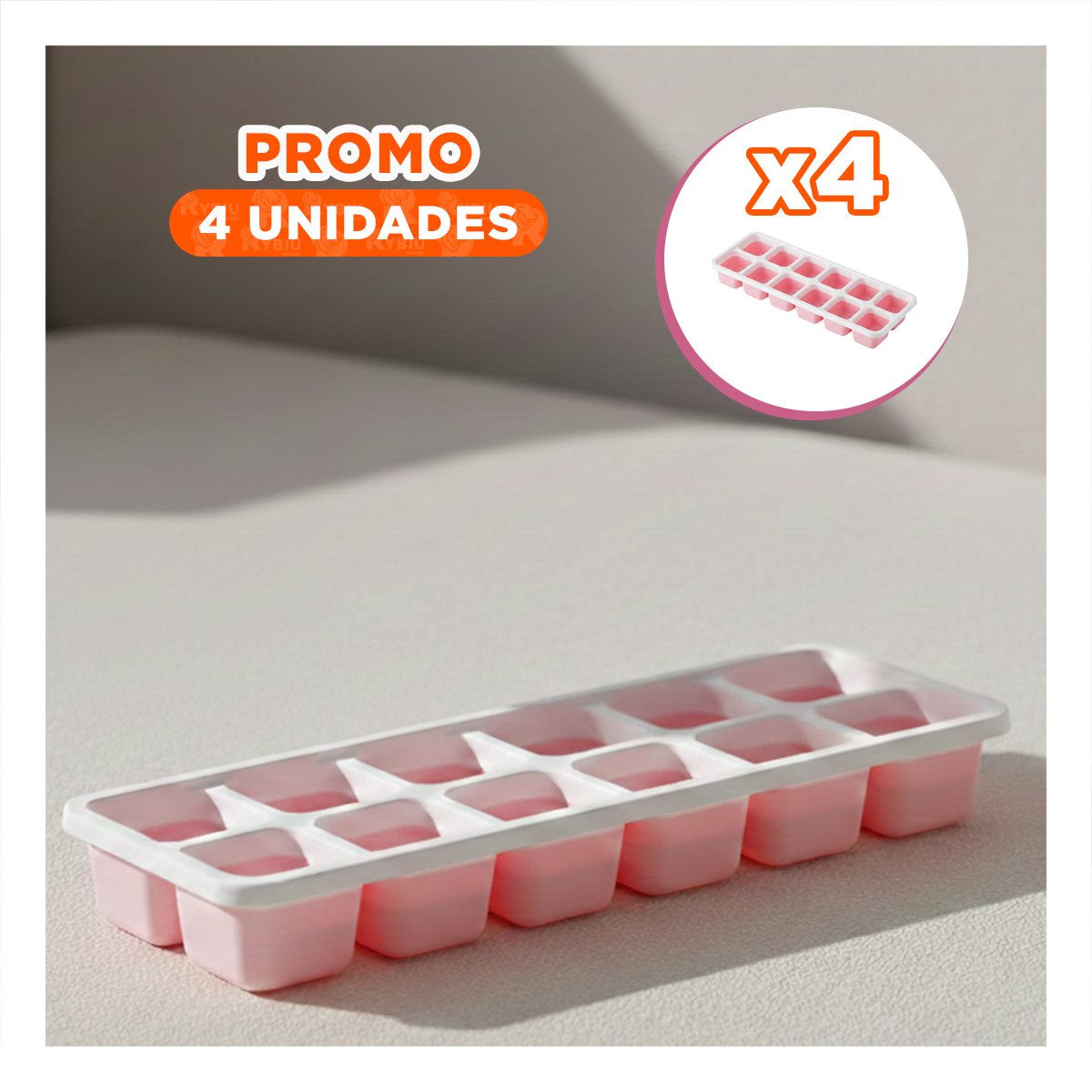 PACK4 BANDEJA DE HIELO CON ESTRUCTURA DE MUCHA FUERZA ROSADO 7X2 EN CASA - 1