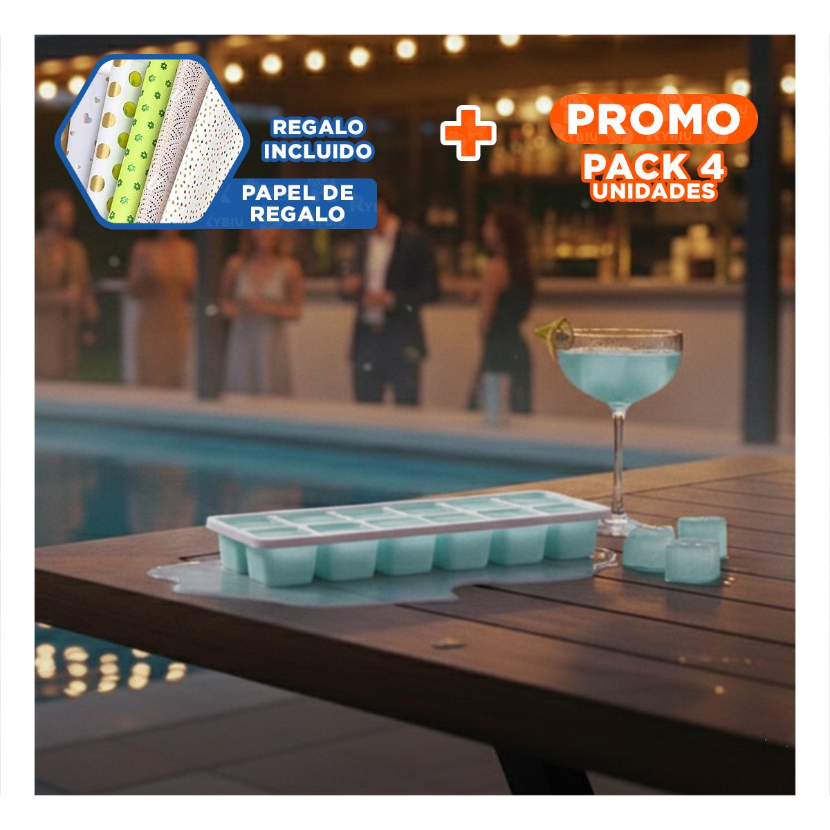 PACK4 KIT FUNCIONAL DE MOLDES DE HIELO CELESTE Y+PAPEL REGALO - 1
