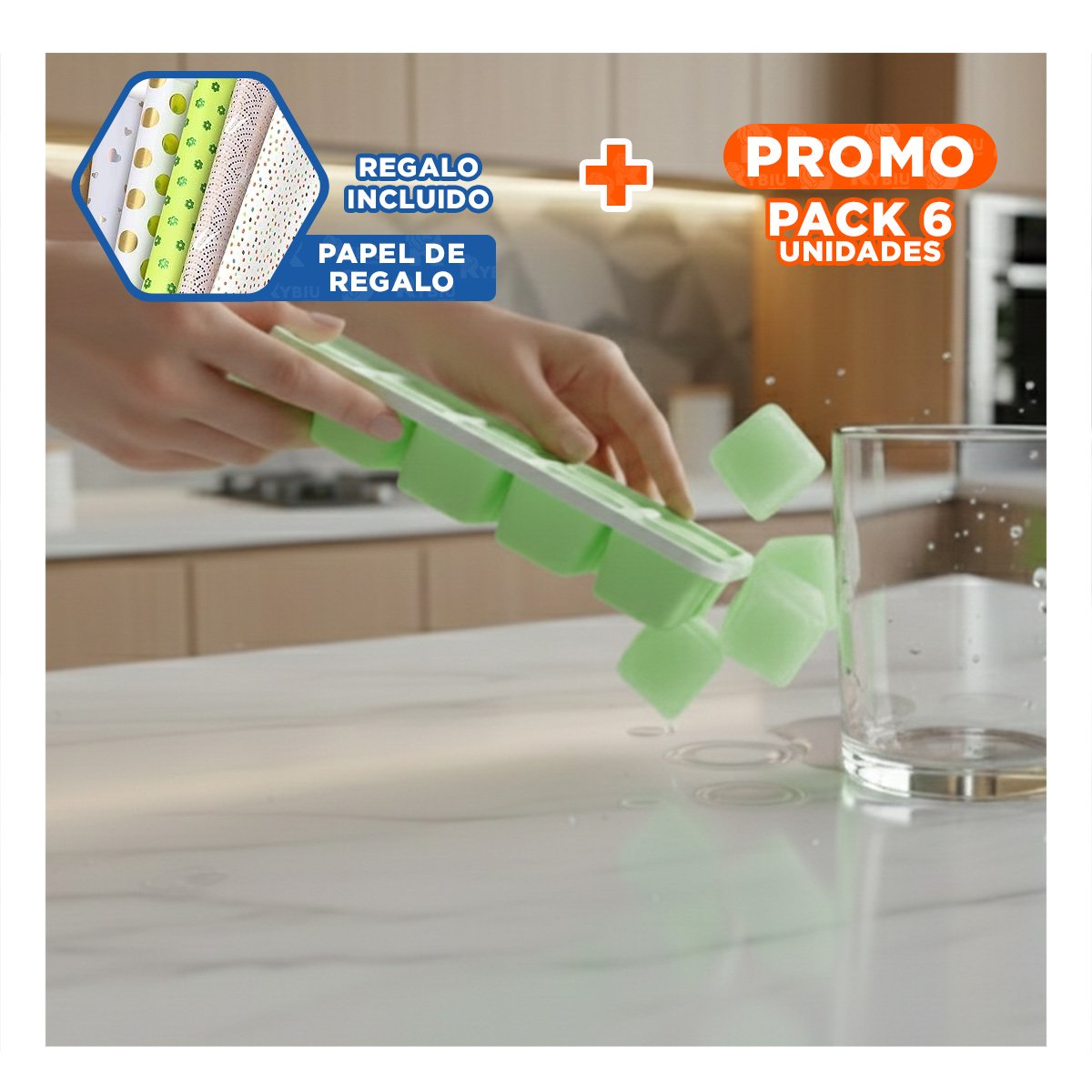 PACK6 DISPENSADOR PRACTICA PARA BEBIDAS FRIAS VERDE Y+PAPEL REGALO - 1
