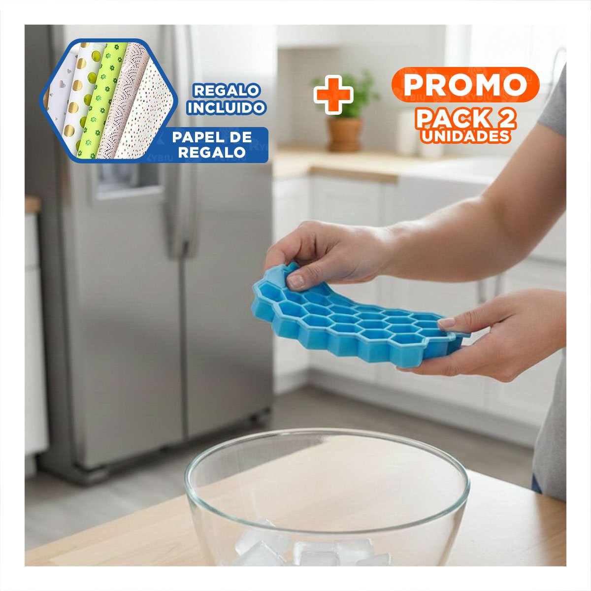 PACK2 MOLDE DE SILICONA CELESTE 20,5X12CM DE TACTO SUAVE PARA SUS MANOS Y+PAPEL REGALO - 1