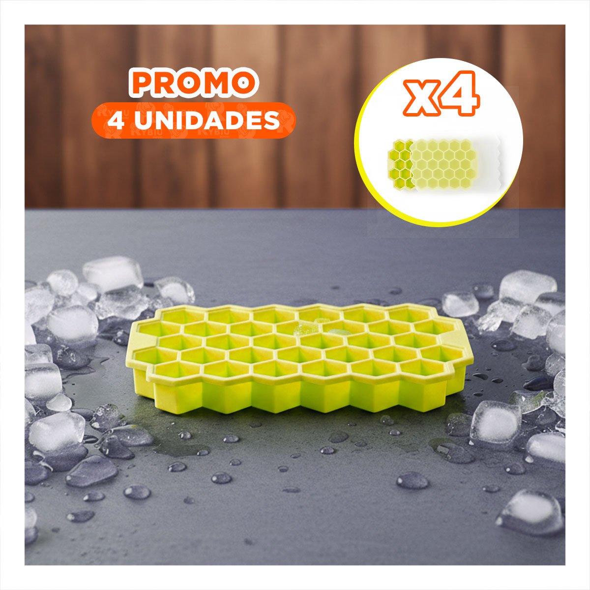 PACK4 BANDEJA DE HIELO CON ESTRUCTURA DE MUCHA FUERZA AMARILLO 20,5X12CM - 1