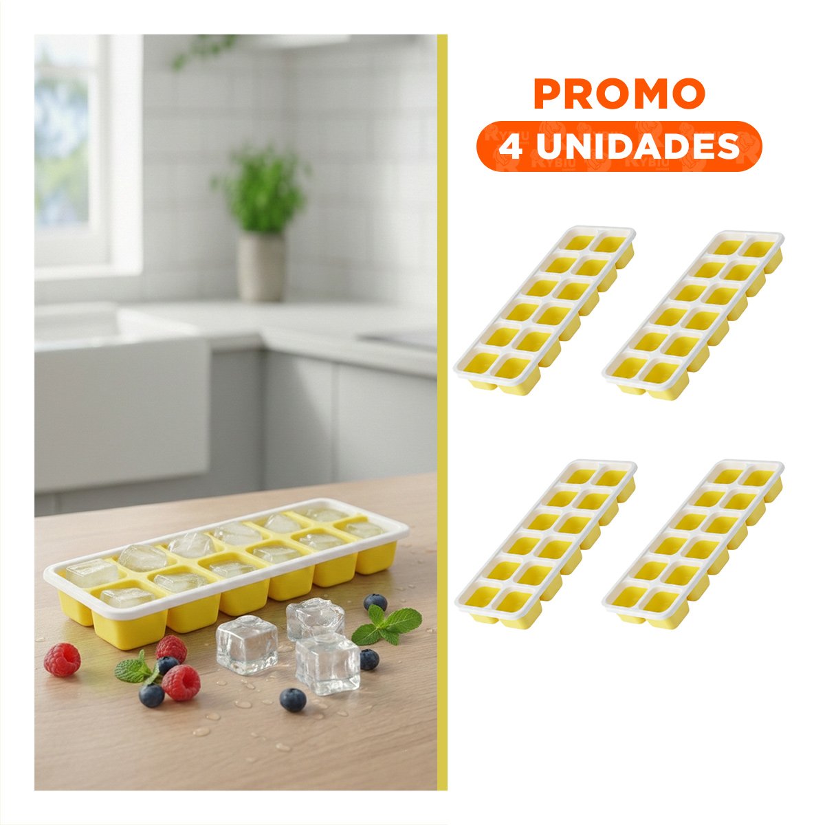 PACK4 FORMA APILABLE PARA CUBOS DE HIELO Y BEBIDAS FRIAS AMARILLO Y+REGALO STICKER - 1