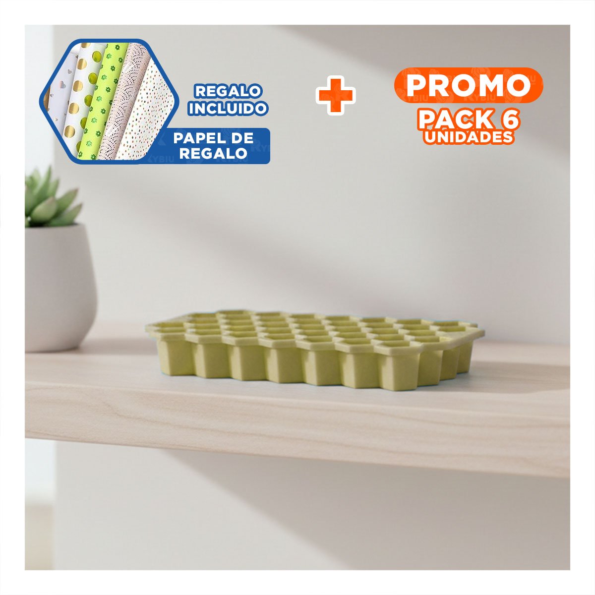 PACK6 BANDEJA DE HIELO CON SELLO AMARILLO 20,5X12CM PARA MAS SEGURIDAD Y+PAPEL REGALO - 1