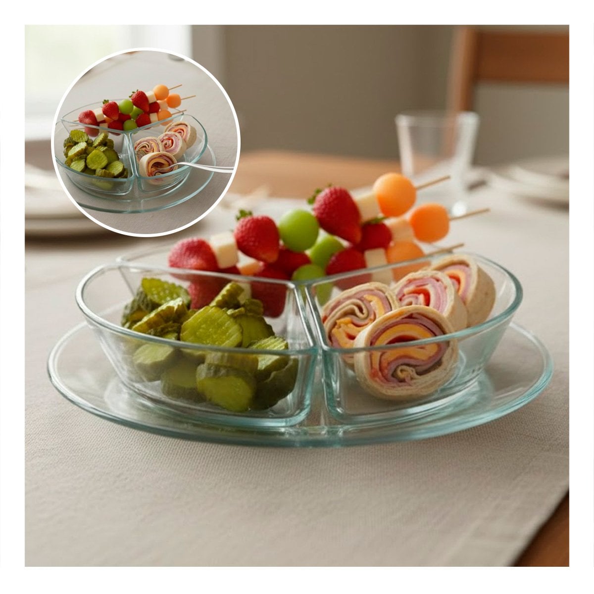 PACK2 SET DE APERITIVOS TRANSPARENTE 3 DIVISIONES CON FORMA RECTA PARA SU LAVADO - 5