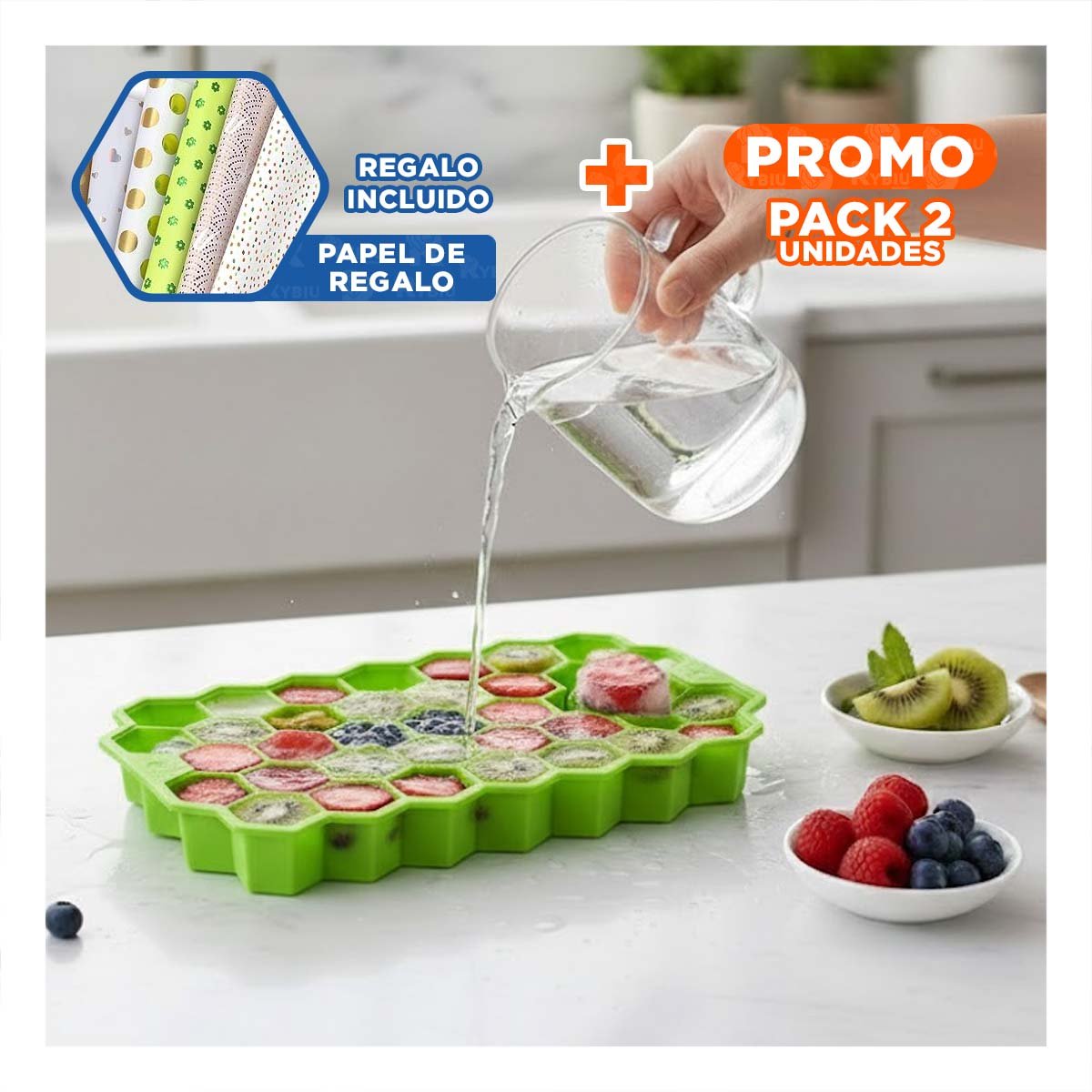 PACK2 MOLDE DE SILICONA VERDE 20,5X12CM DE TACTO SUAVE PARA SUS MANOS Y+PAPEL REGALO - 1