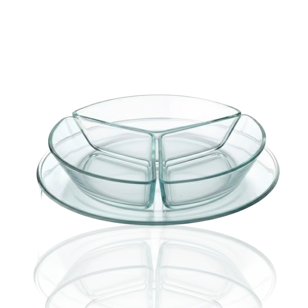 PLATO DE VIDRIO TRANSPARENTE 3 DIVISIONES CON BRILLO UNICO PARA SU MESA Y+LIGAS REGALO - 3