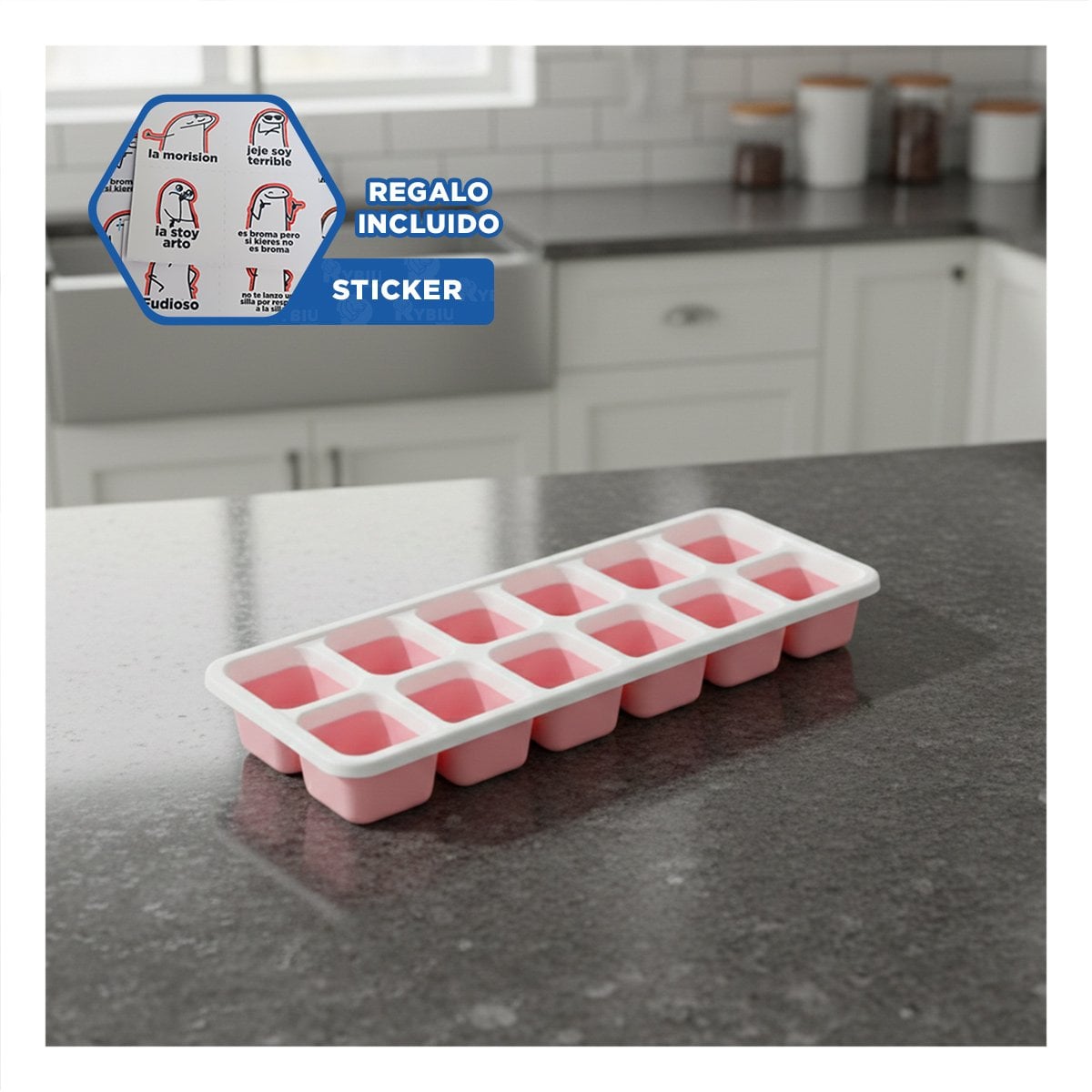 MOLDE DE SILICONA PARA BRINDAR SABOR CON ESTILO ROSADO 7X2 EN MESA Y+REGALO STICKER - 1