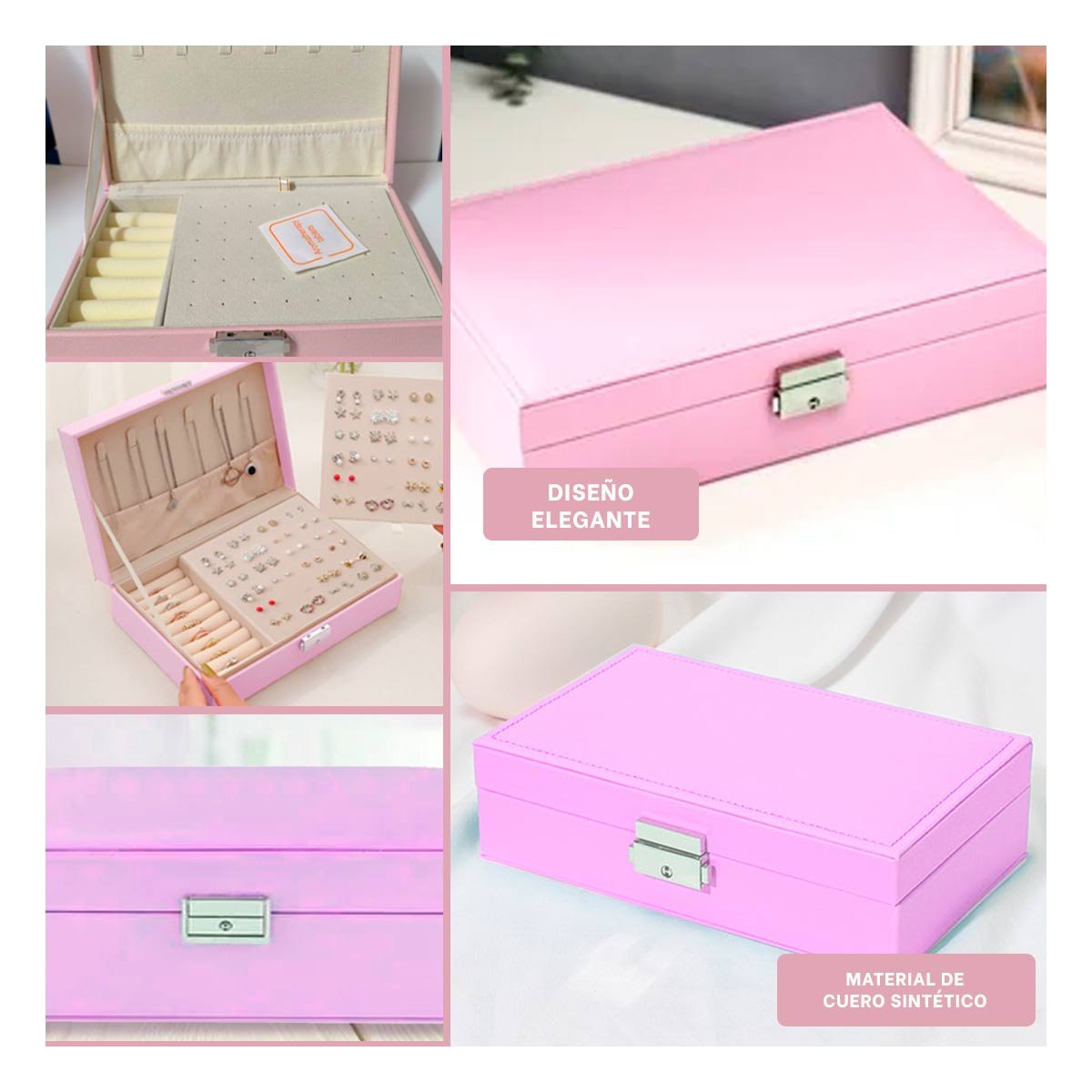 SET JOYERO RECTANGULAR 20,5X12,5X5,5 CM ROSA PASTEL Y+POST IT - 1