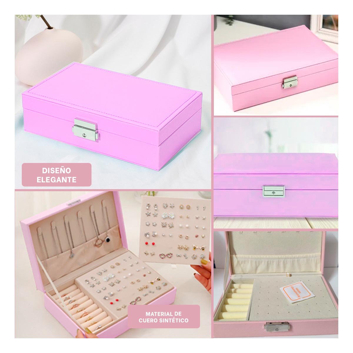 SET JOYERO RECTANGULAR 20,5X12,5X5,5 CM ROSA PASTEL Y+POST IT - 5