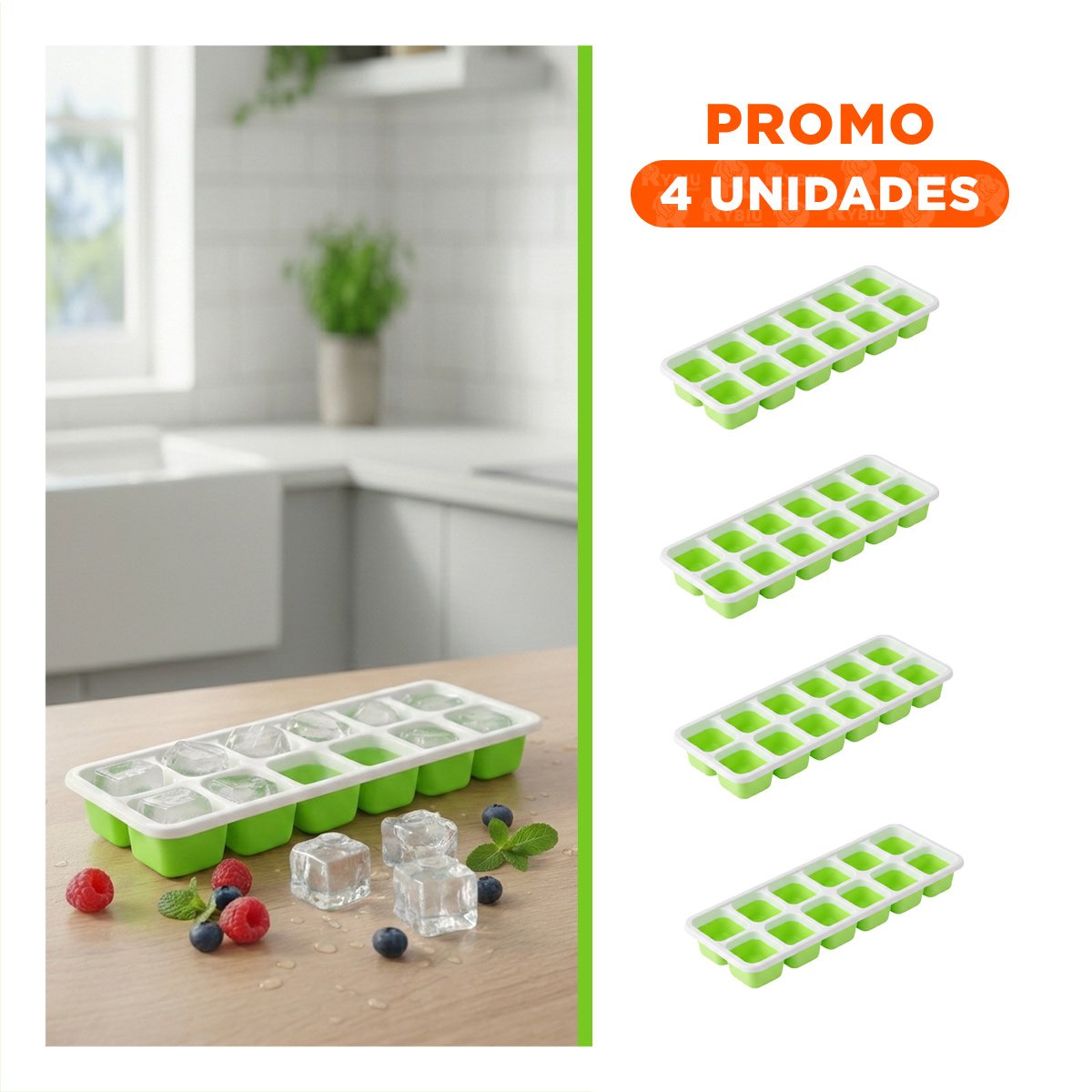 PACK4 DISPENSADOR FUNCIONAL DE CUBOS DE HIELO VERDE Y+REGALO STICKER - 1