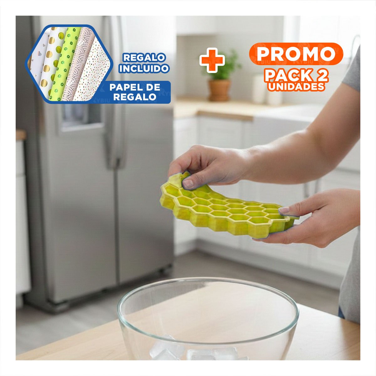 PACK2 MOLDE DE SILICONA AMARILLO 20,5X12CM DE TACTO SUAVE PARA SUS MANOS Y+PAPEL REGALO - 1