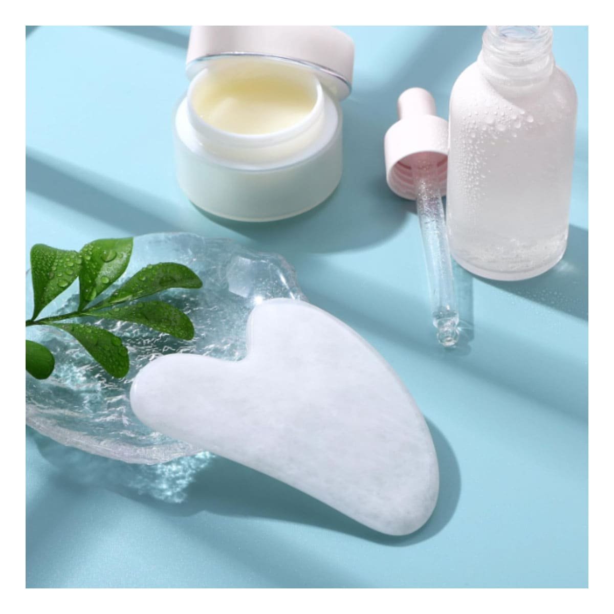 FORMATO GUA SHA DE CUARZO PARA ROSTRO BLANCO Y+LIGAS REGALO - 2