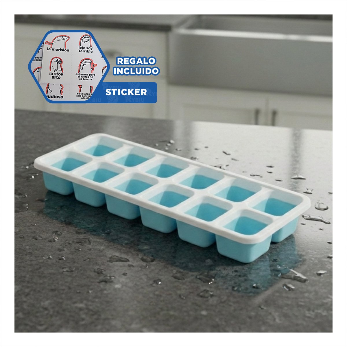 CONJUNTO COMPACTO DE MOLDES PARA AGUA Y JUGOS CELESTE Y+REGALO STICKER - 1