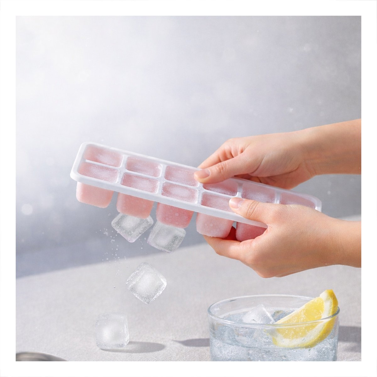 BANDEJA DE HIELO DE MODELO VERSATIL ROSADO 7X2 PARA CUALQUIER BEBIDA - 1