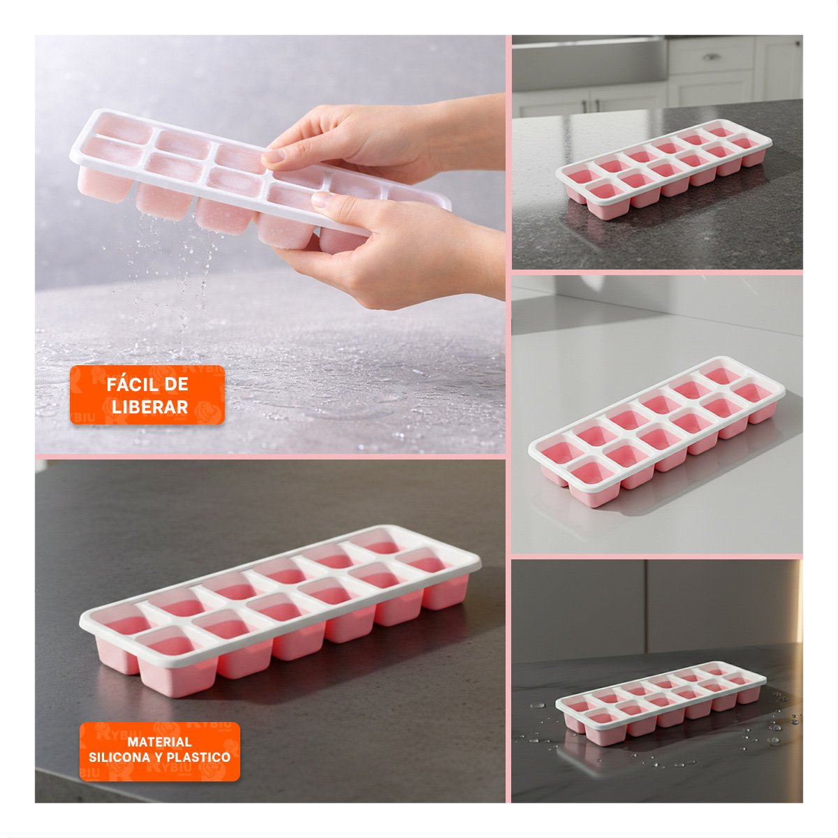 BANDEJA DE HIELO DE MODELO VERSATIL ROSADO 7X2 PARA CUALQUIER BEBIDA - 5