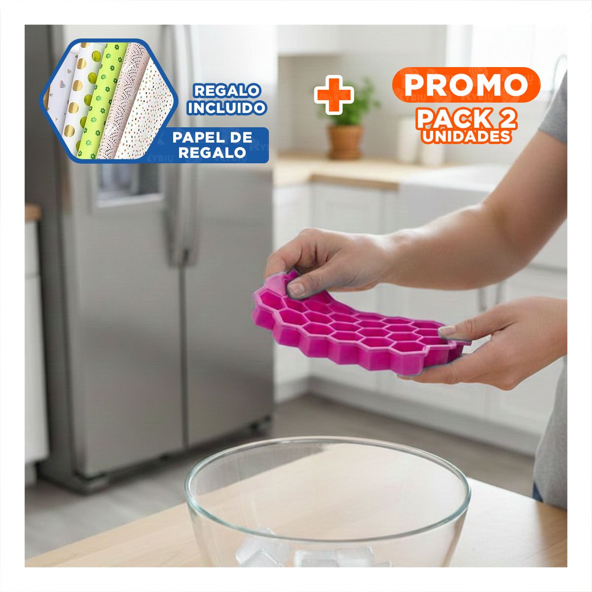 PACK2 MOLDE DE SILICONA ROSADO 20,5X12CM DE TACTO SUAVE PARA SUS MANOS Y+PAPEL REGALO - 1