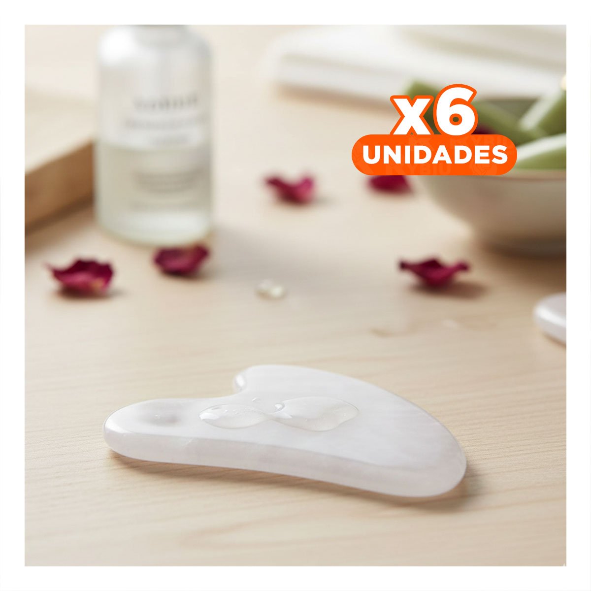 PACK6 MASAJE FACIAL CON GUA SHA DE CUARZO BLANCO Y+REGALO STICKER - 1