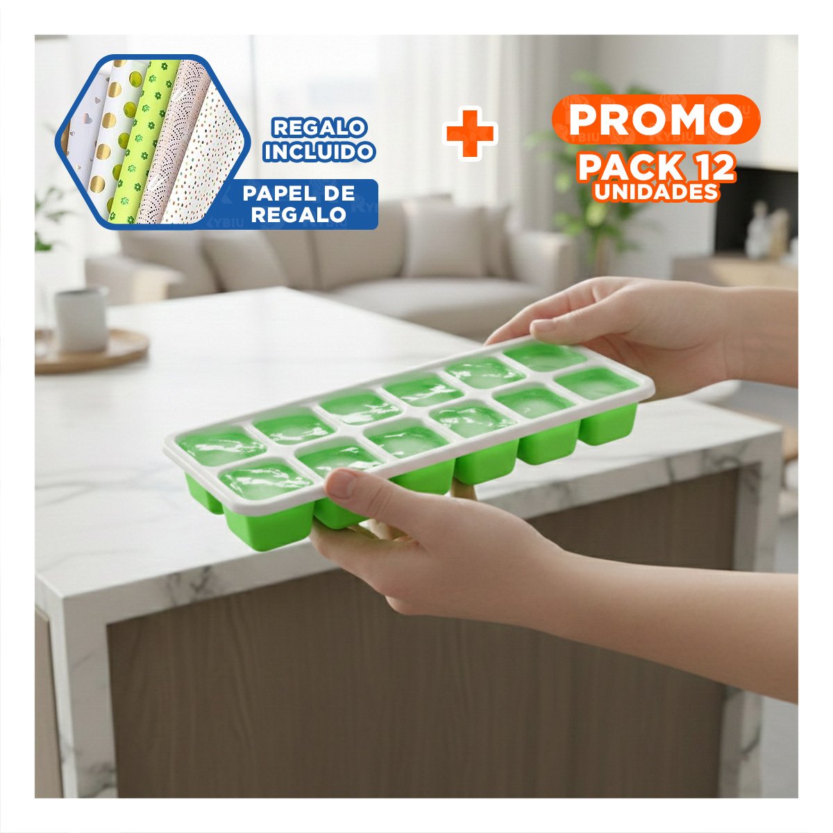 PACK12 ARTICULO CREATIVO PARA CONGELADOR Y COCTELES VERDE Y+PAPEL REGALO - 1
