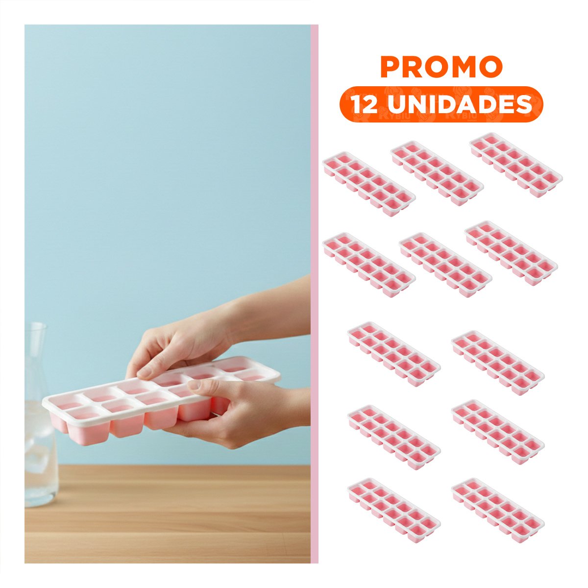 PACK12 BANDEJA DE HIELO PARA UN AMBIENTE DE MUCHA PAZ ROSADO 7X2 EN COCINA Y+REGALO STICKER - 1