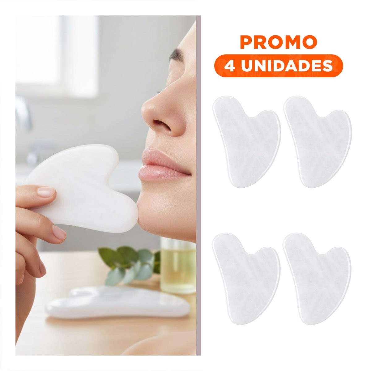 PACK4 ACCESORIO BLANCO DE CUARZO PARA ROSTRO TIPO GUA SHA Y+REGALO STICKER - 1