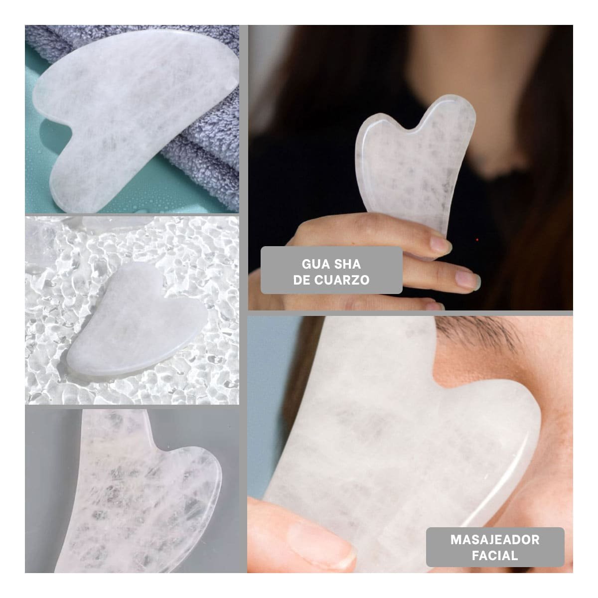 PACK12 TECNICA FACIAL CON GUA SHA DE CUARZO BLANCO Y+PAPEL REGALO - 2