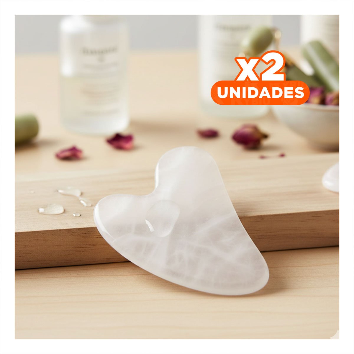 PACK2 MASAJEADOR BLANCO DE CUARZO PARA ROSTRO TIPO GUA SHA Y+REGALO STICKER - 1