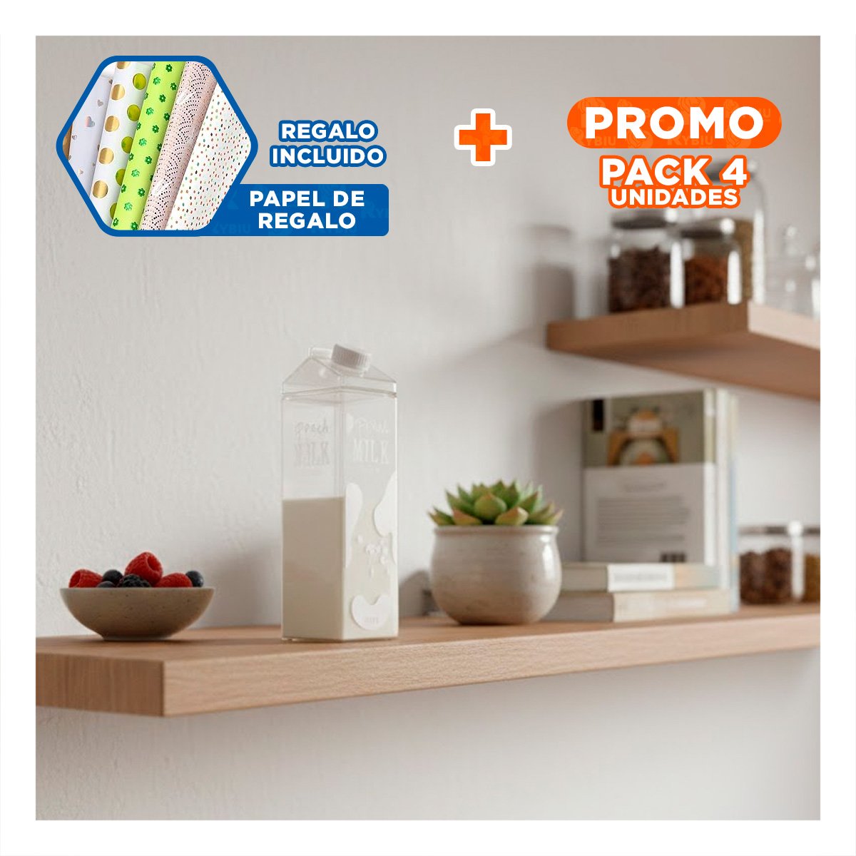 PACK4 JARRA DE LIQUIDOS BLANCO TRANSPARENTE 1L PARA LA ARMONIA DE SUS HIJOS Y+PAPEL REGALO - 1