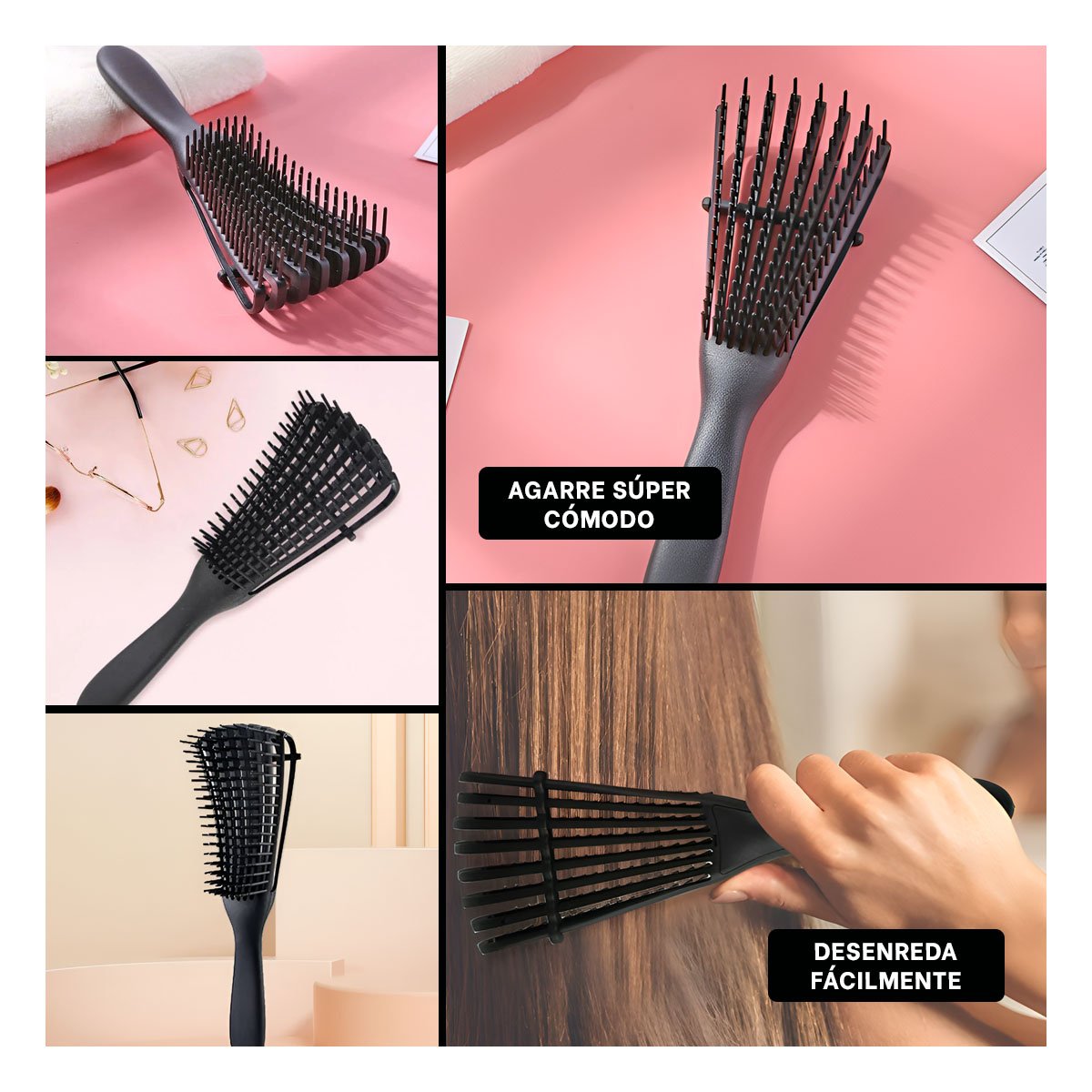 CEPILLO ERGONOMICO DESENREDANTE NEGRO PARA CABELLO Y+POST IT - 5