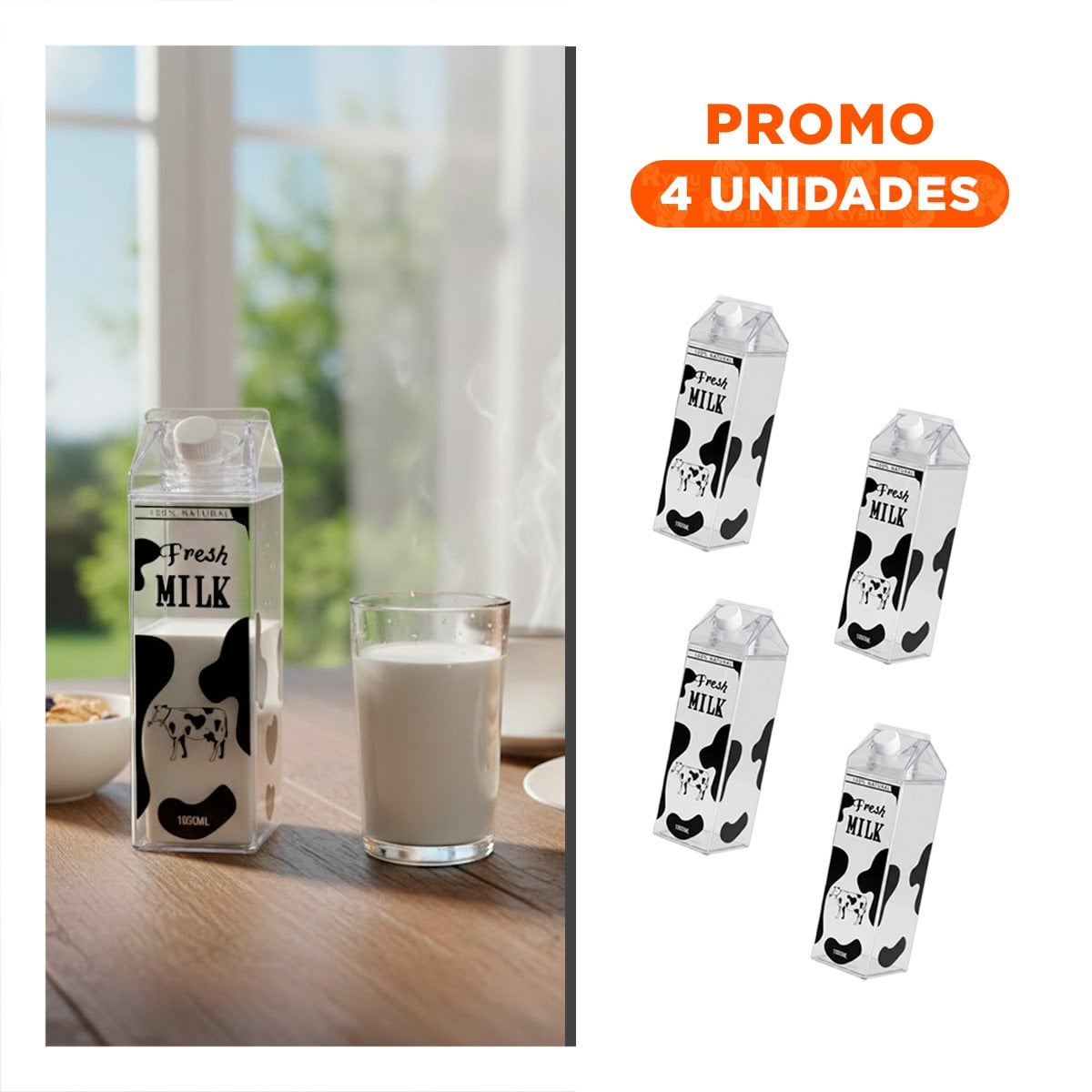 PACK4 BOTELLA DE LECHE NEGRO TRANSPARENTE DE CALIDAD ROBUSTA PARA NEVERA Y+REGALO STICKER - 1