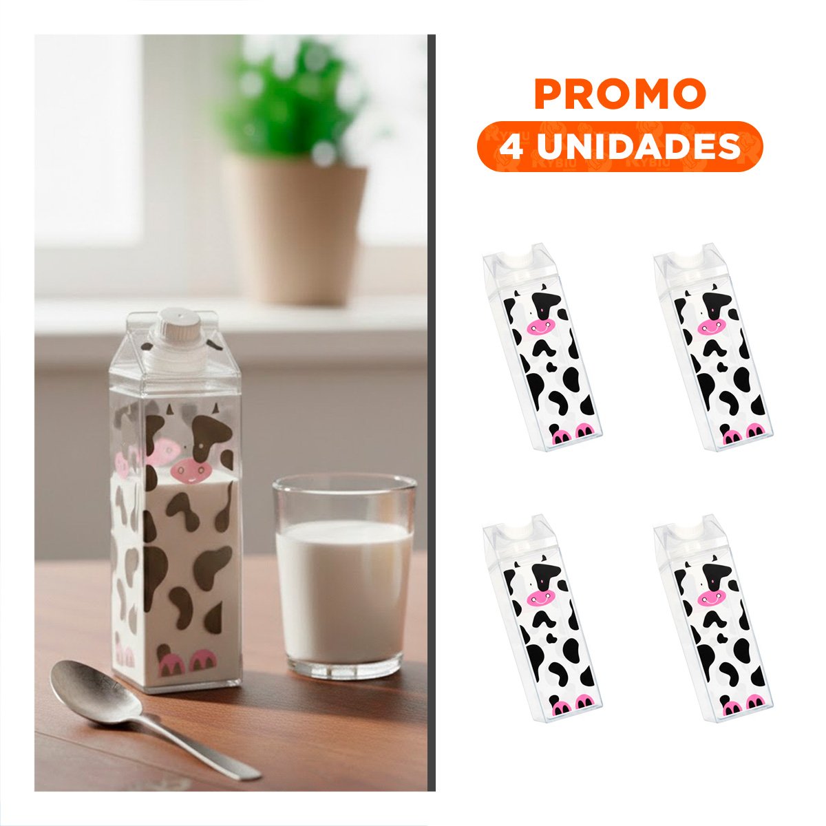 PACK4 BOTELLA DE LECHE MANCHAS NEGRAS Y ROSADAS 1L DE CALIDAD PARA NEVERA Y+REGALO STICKER - 1