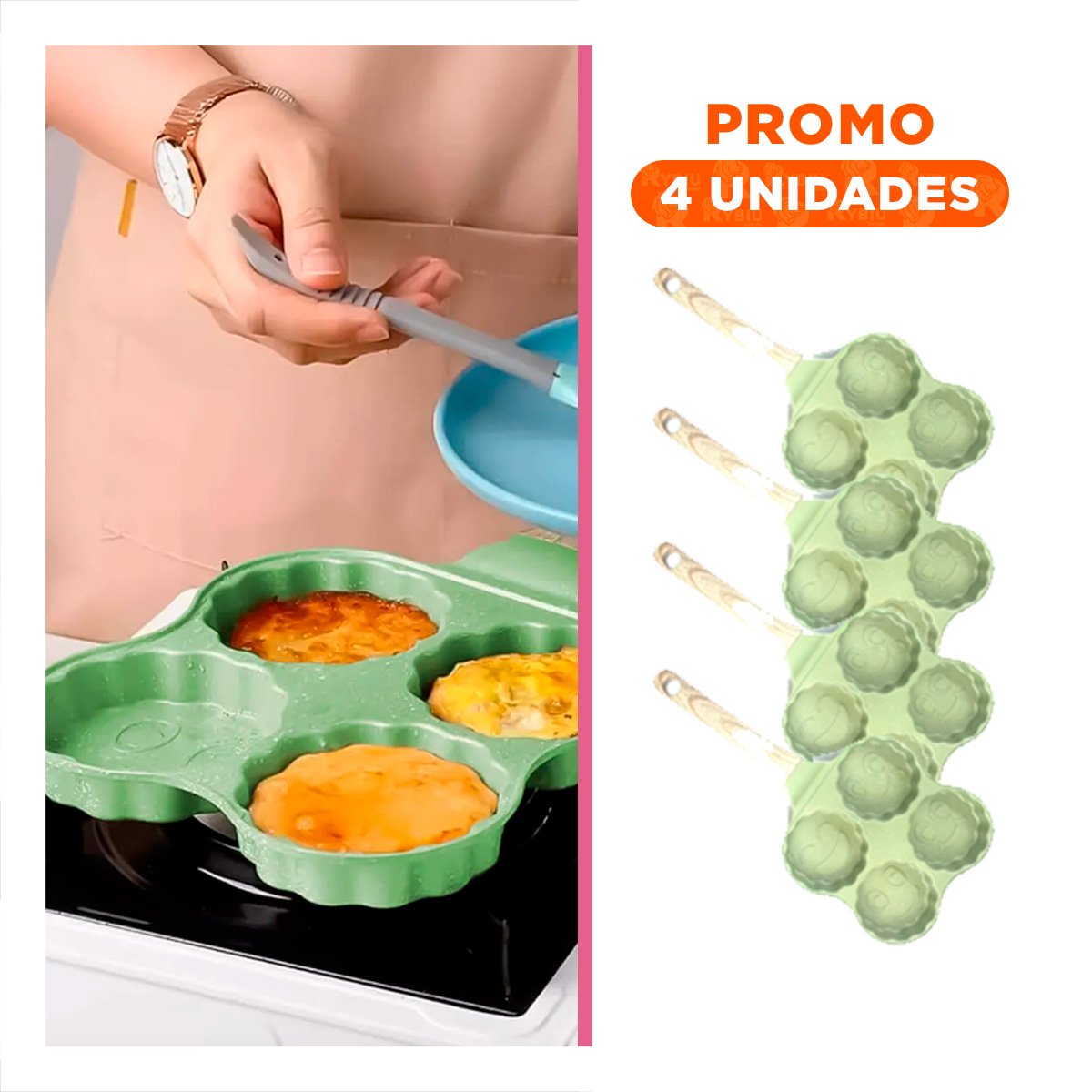 PACK4 UTENSILIO ANTIADHERENTE PARA HUEVOS TORTILLAS Y PREPARACIONES VERDE Y+REGALO STICKER - 1