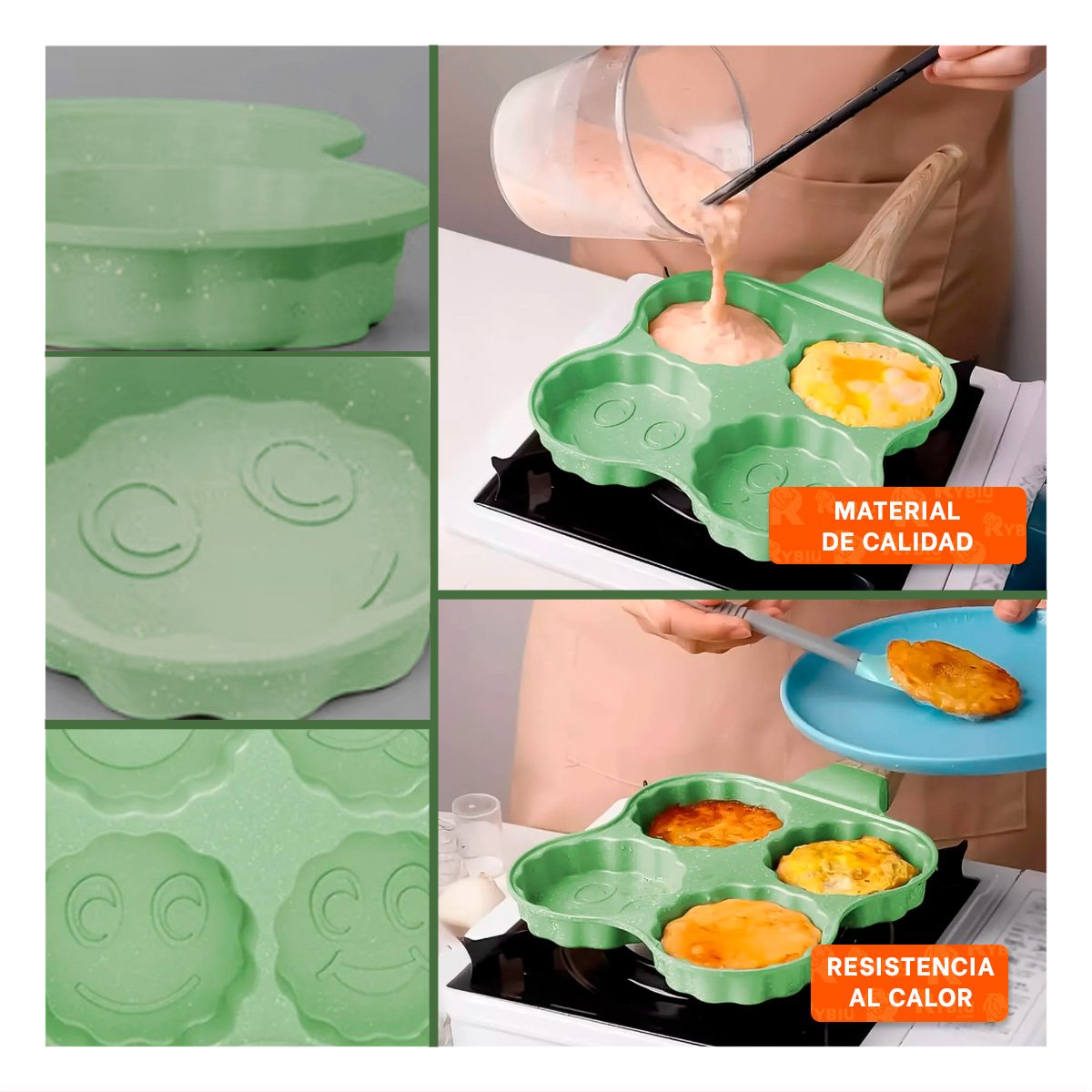 PACK2 RECEPTACULO ANTIADHERENTE PARA COCINA RAPIDA Y DESAYUNOS VERDE Y+PAPEL REGALO - 3