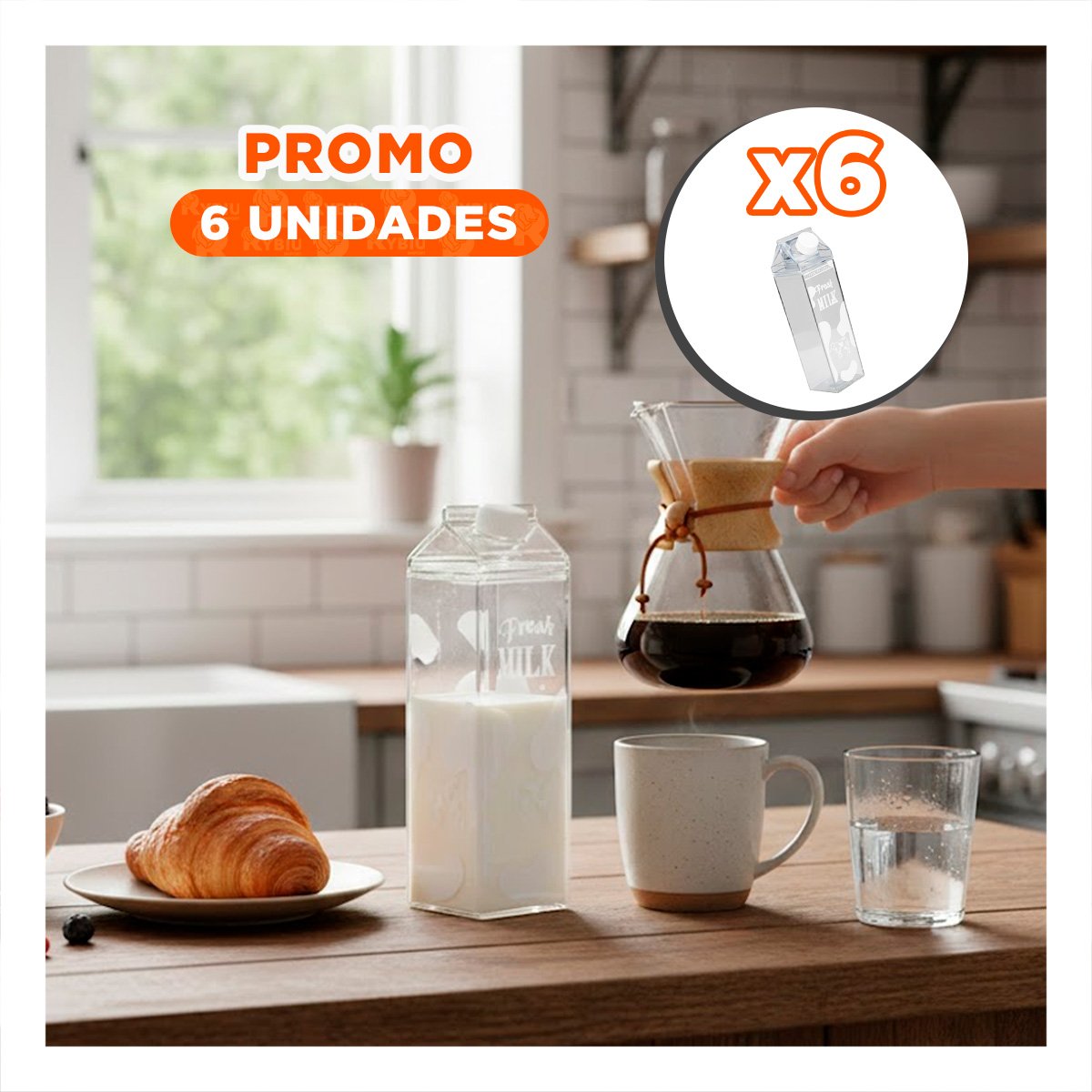 PACK6 JARRA DE LIQUIDOS BLANCO TRANSPARENTE 1L PARA EL DESARROLLO DE SU MENU Y+REGALO STICKER - 1