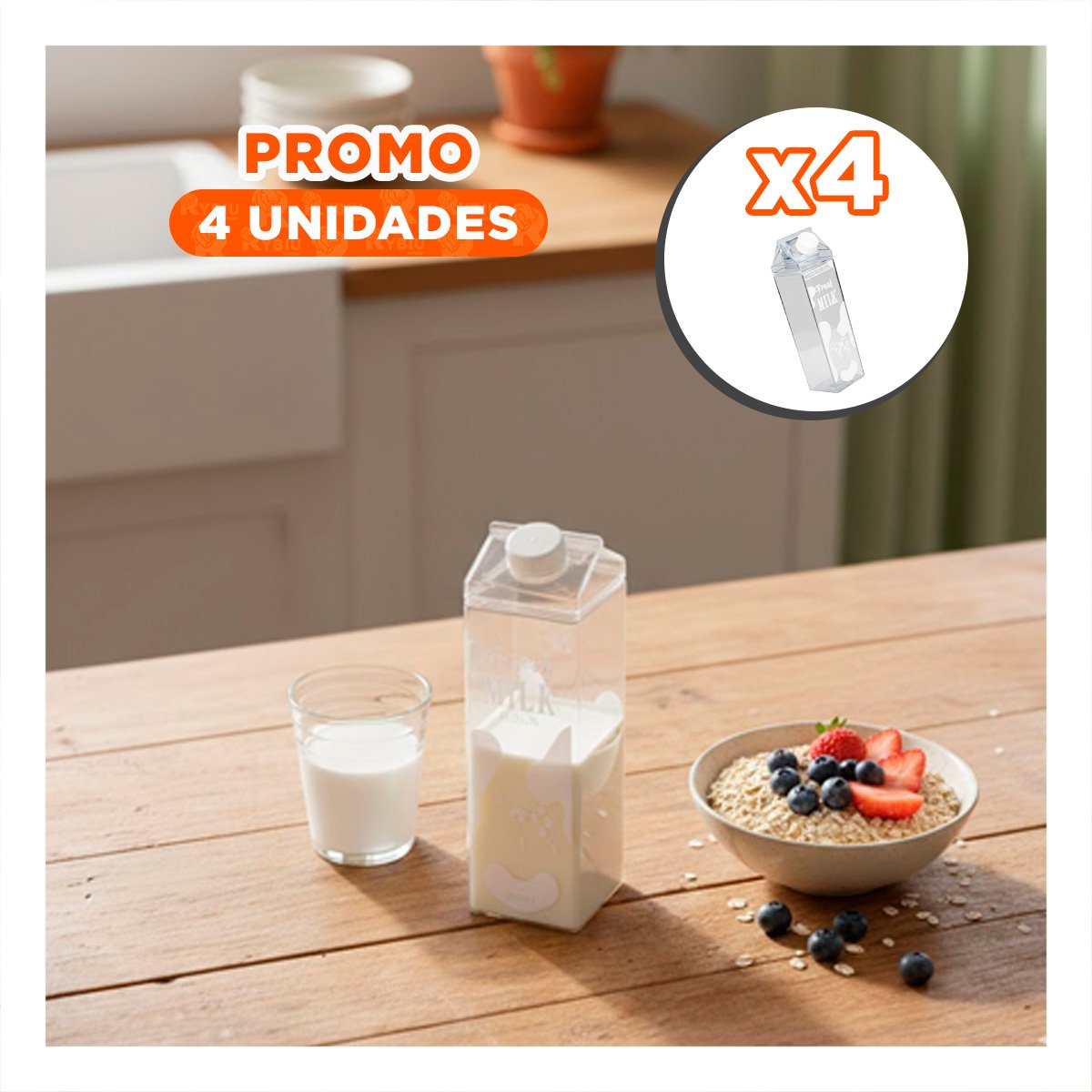 PACK4 RECIPIENTE DE MESA BLANCO TRANSPARENTE 1L CON ESTRUCTURA DE MUCHA FUERZA - 1