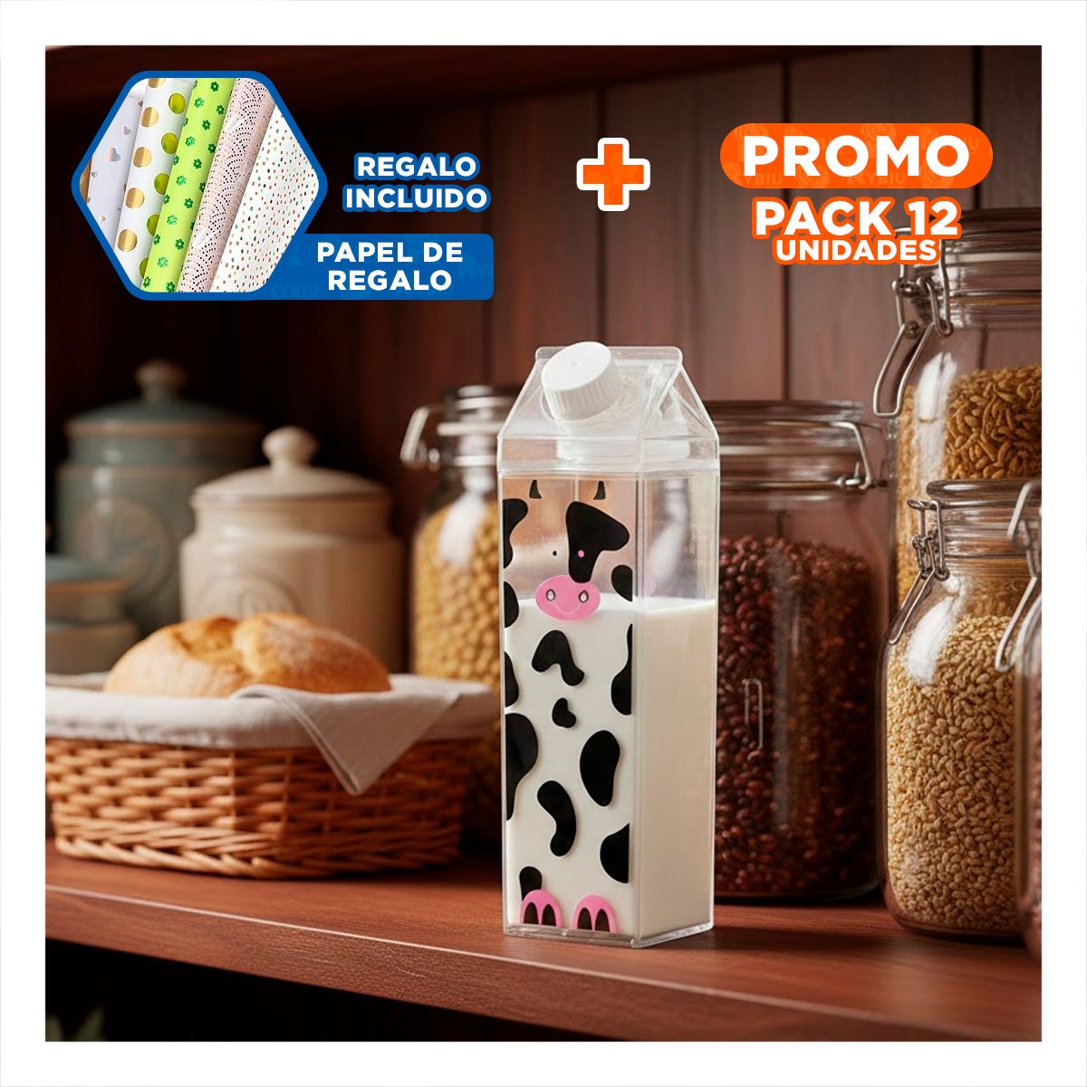 PACK12 ENVASE DE VIDRIO MANCHAS NEGRAS Y ROSADAS 1L DE FUNCION PRACTICA EN CASA Y+PAPEL REGALO - 1